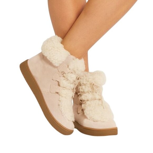 NEW Vionic Womens Splendid Oak Suede Sheep Fur Booties Sand/Cream Size 7.5 - Picture 2 of 13